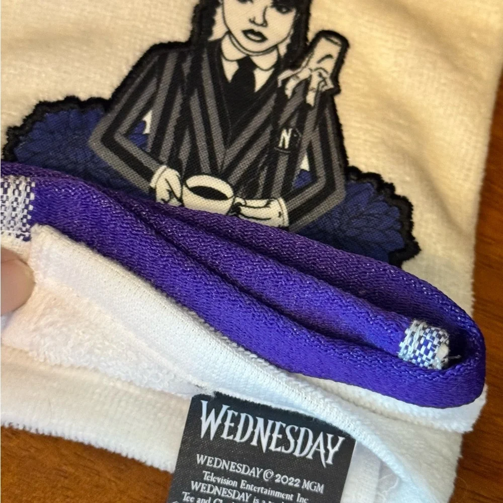 Wednesday Addams Family Hand Towel 🖤 Halloween Gothic White Purple Black BNWT